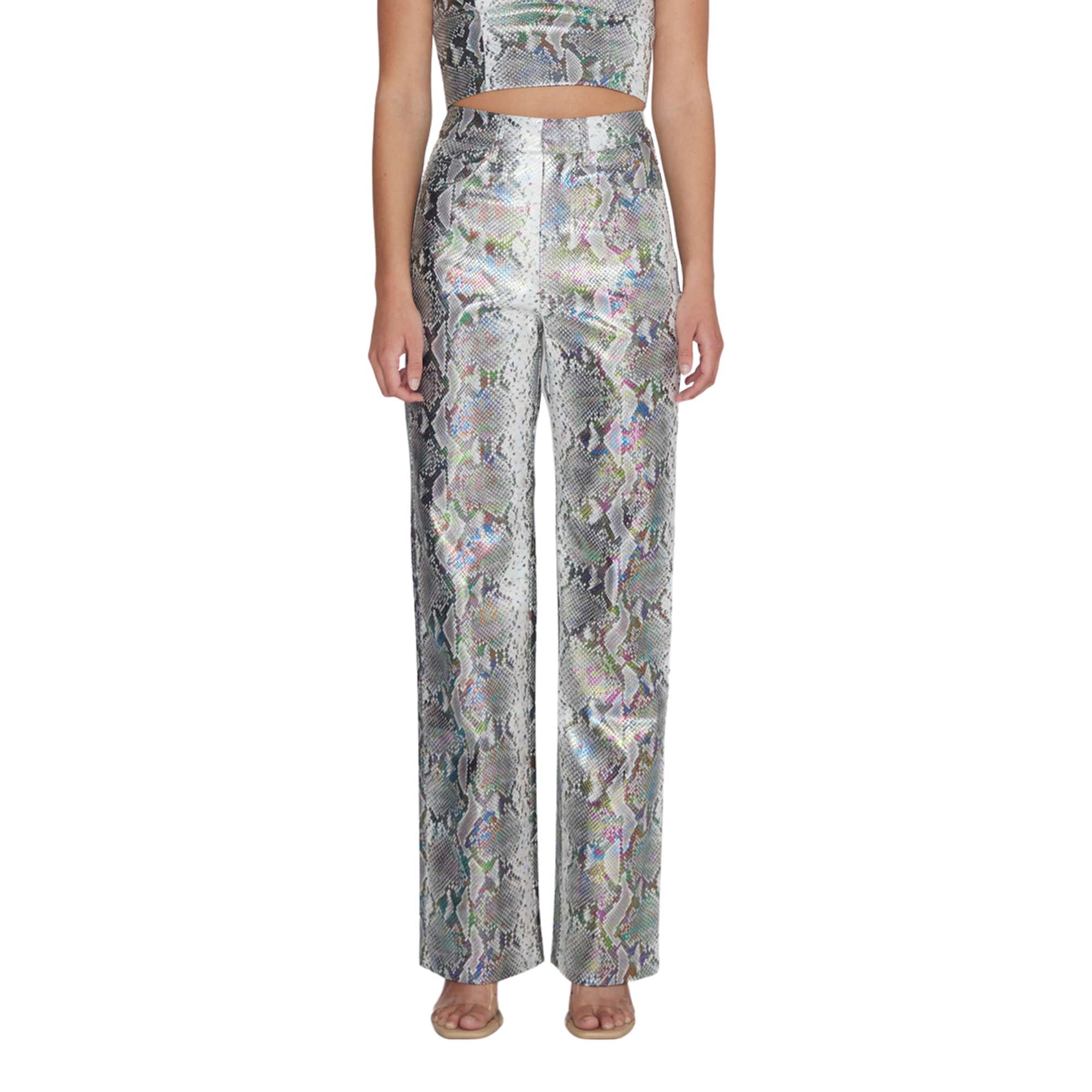 Snake PU Straight Pants