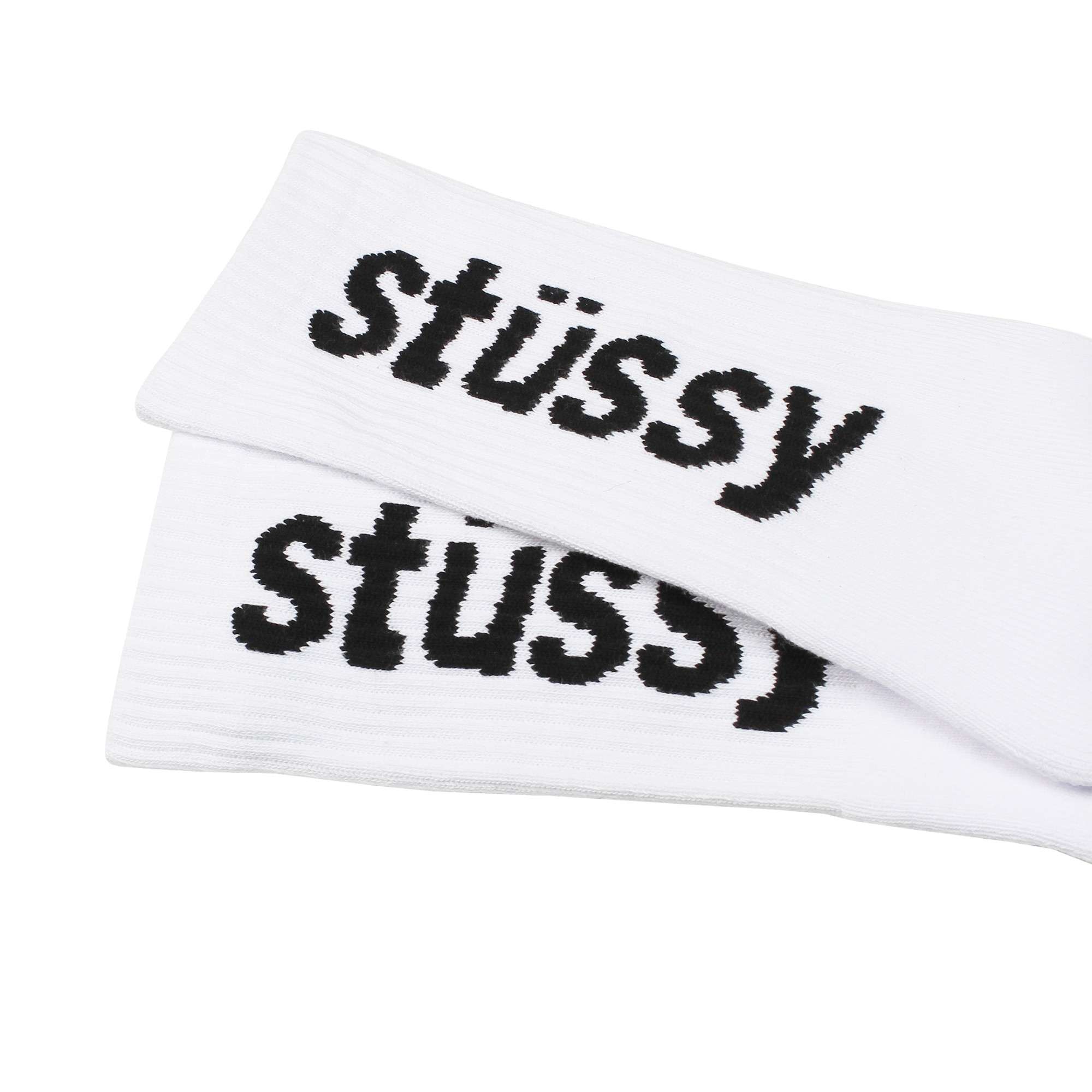 Helvetica Jacquard Crew Socks White