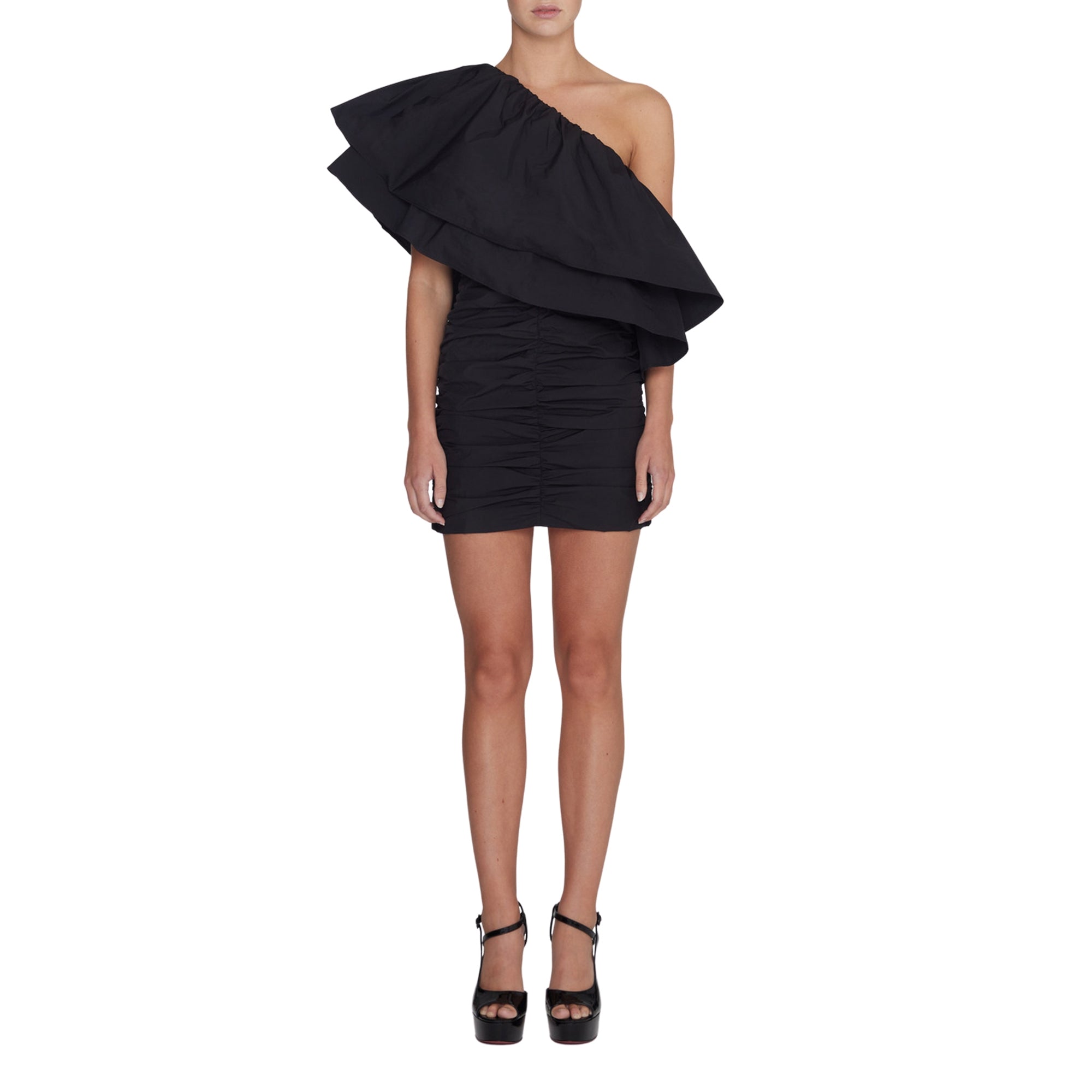 Taft Pleated One-Shoulder Dress